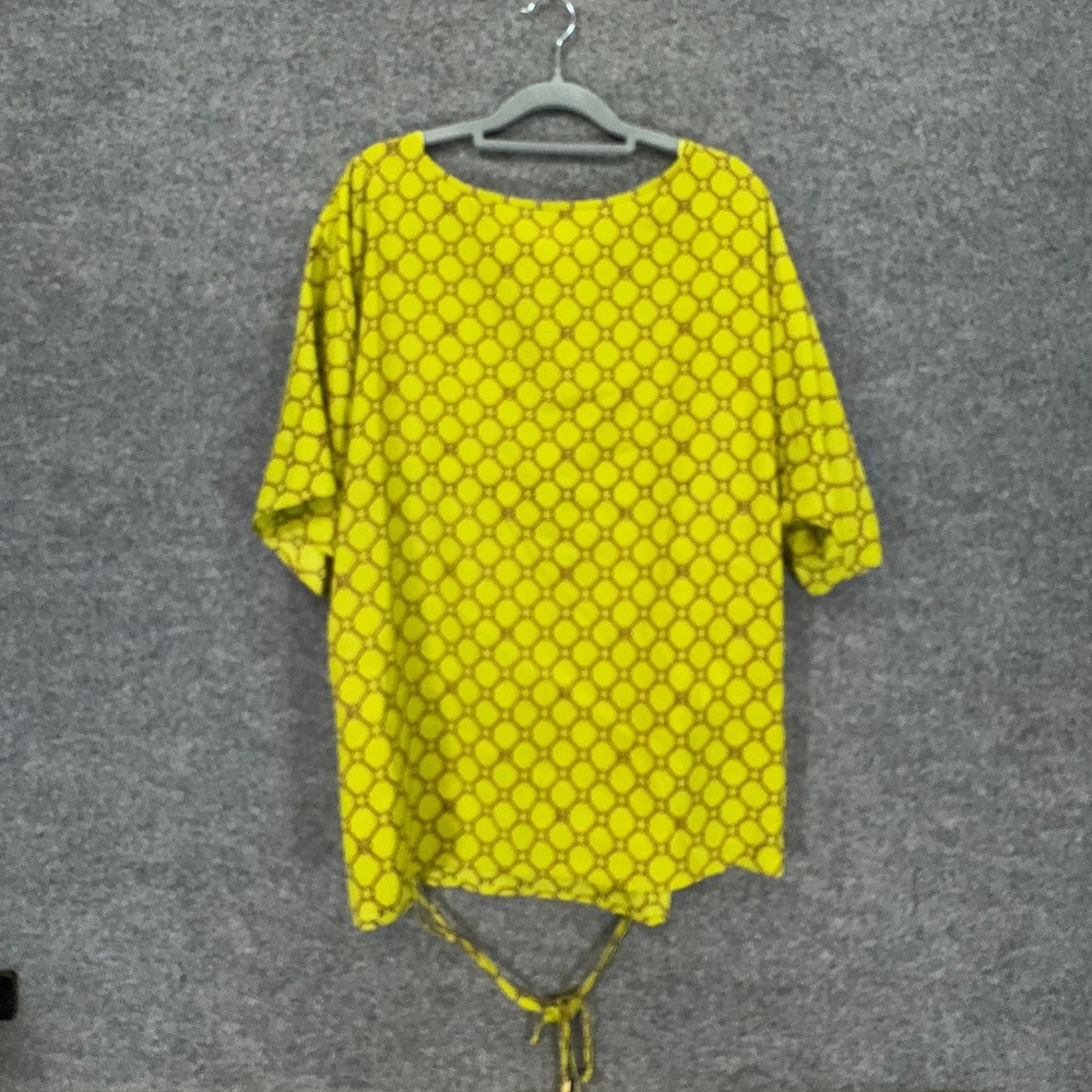 Michael Kors Blouse Womens 2X Lime Green Chain Link Logo Print Tie Hem Plus Size